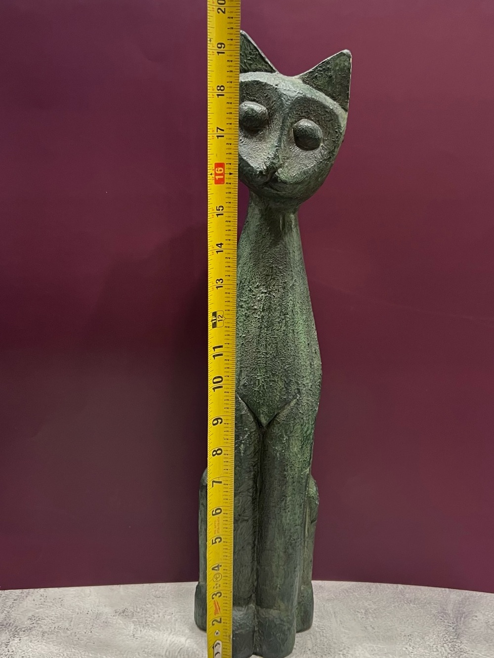 Mid Century Modern Stylized Cat Wood Sculpture Brutalist Egyptian Revival 19.5"H - Picture 6 of 7